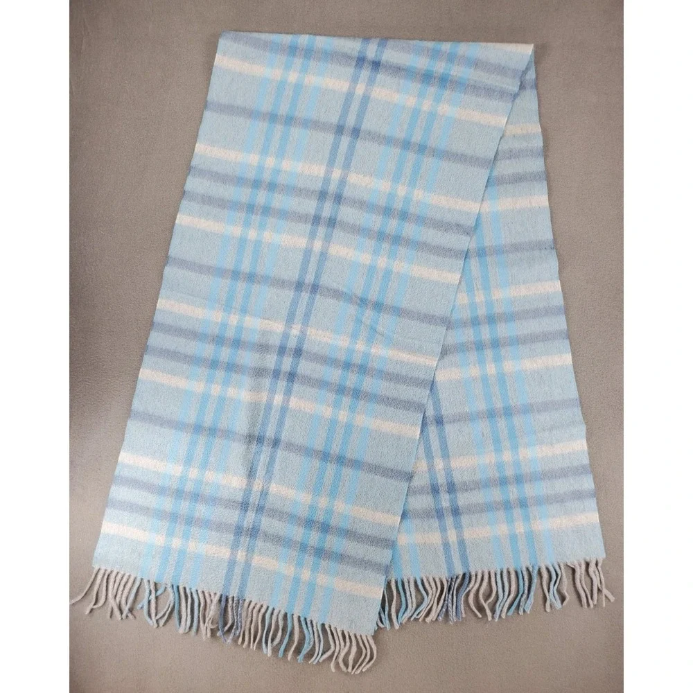 Talbots 100% Cashmere Knit Scarf Unisex Blue Plaid Neck Wrap Cozy Warm Comfy NEW